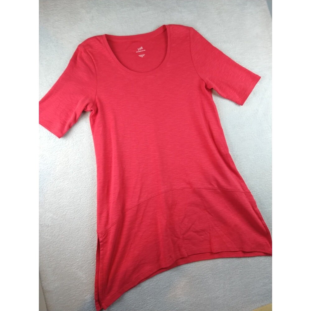 J. Jill Pima Dipped-Hem Tunic Top Shirt Women's XS Red Heathered Short Sleeve